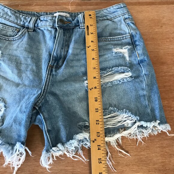 Cello Cut Off Denim Shorts Women M Blue High Rise Distressed Raw Hem Stretch - Picture 5 of 12